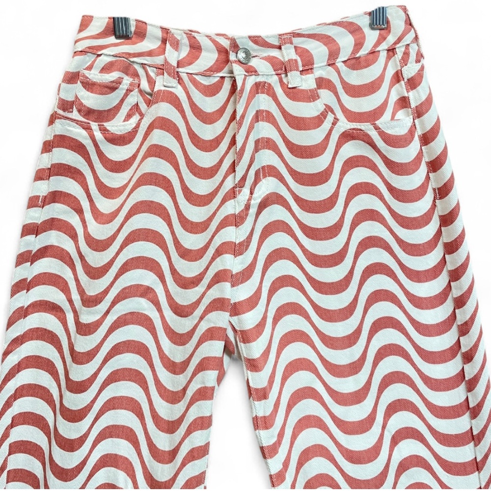 Princess Polly Puerto Denim Retro Pink White Retro Waves High Waisted Jeans Sz 4 - Picture 4 of 8